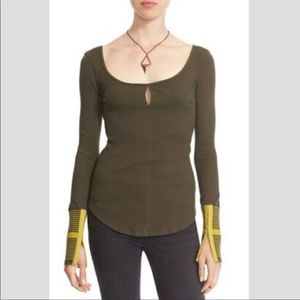 FREE PEOPLE Mod Stripe Cuff Tee in Green - L